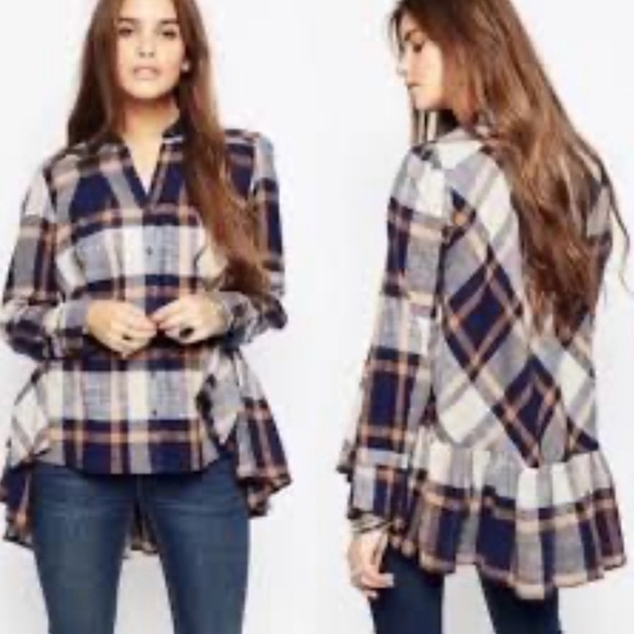 Free People Tops - Free People | Preppy in Plaid Ruffled Button Down cute sexy top size M